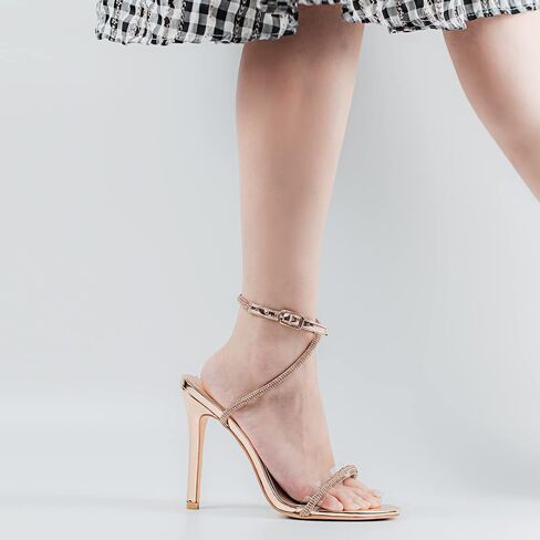 richealnini Rhinestones Strappy Sandals for Women Ankle Strap Stiletto High Heels Sexy Heels for Women Crystal Heels Diamond Heeled Sandals Gold Party Dancing Shoes Size 12 in Saudi Arabia
