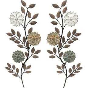 MorningRo 2 Pcs Metal Flower Leaves Wall Art 15.75 Inch Spring Wall Decor Metal Leaf Wall Art Vintage Leaf Wall Hanging Rustic Wall Decor for Holiday Indoor Outdoor (Green) in Kuwait