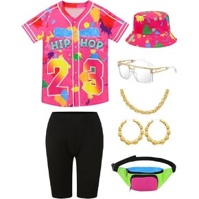 ملابس 80s 90s للنساء زي الهيب هوب، مجموعة شورتات قميص جيرسي بيسبول، ملابس 90s للنساء أزياء حفلات 90s النسائية in Kuwait