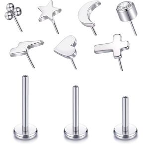 Oveta G23 Titanium Threadless Labret Piercing Jewelry 16G 18G Push Pin Cartilage Helix Tragus Piercing Earrings for Women Heart/Moon/Lightning/Corss/Star Round Ball/CZ Shape in Saudi Arabia