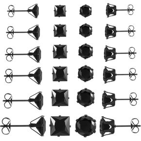 12 أزواج أسود ماس أسيرة أقراط الرجال أقراط من الفولاذ المقاوم للصدأ للنساء الزركونيا المكعب in Kuwait