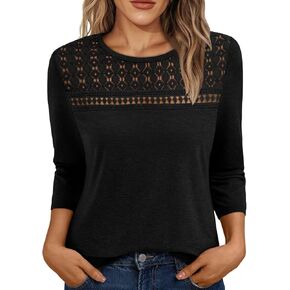 AUTOMET 3/4 Length Sleeve Womens Tops Lace Business Dressy Casual Blouses Spring Summer Cute Long Sleeve Tee Shirts Trendy in Saudi Arabia
