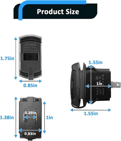 WSAYS 12V USB Rocker Switch Dual Charger/Outlet مع عرض Voltmeter LED متوافق مع UTVS ATVS TRUCTS TRUCTS BOOTS RVS CAMPERS in Saudi Arabia