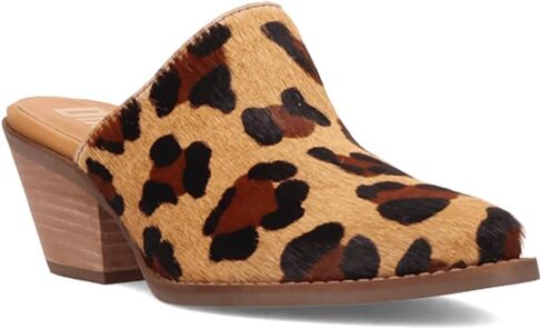 Dingo Womens Calico Cow Round Toe Mule Slip On Casual Boots Ankle Low Heel 1-2" - Black, White in Saudi Arabia