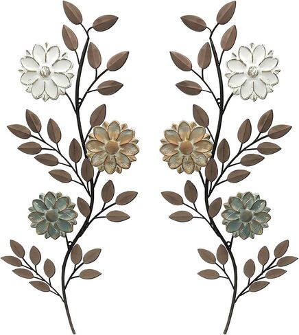MorningRo 2 Pcs Metal Flower Leaves Wall Art 15.75 Inch Spring Wall Decor Metal Leaf Wall Art Vintage Leaf Wall Hanging Rustic Wall Decor for Holiday Indoor Outdoor (Green) in Kuwait