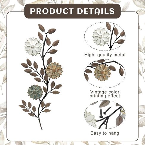 MorningRo 2 Pcs Metal Flower Leaves Wall Art 15.75 Inch Spring Wall Decor Metal Leaf Wall Art Vintage Leaf Wall Hanging Rustic Wall Decor for Holiday Indoor Outdoor (Green) in Kuwait