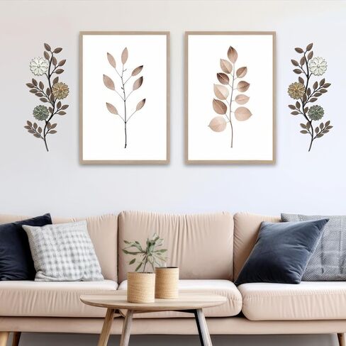 MorningRo 2 Pcs Metal Flower Leaves Wall Art 15.75 Inch Spring Wall Decor Metal Leaf Wall Art Vintage Leaf Wall Hanging Rustic Wall Decor for Holiday Indoor Outdoor (Green) in Kuwait