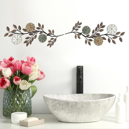 MorningRo 2 Pcs Metal Flower Leaves Wall Art 15.75 Inch Spring Wall Decor Metal Leaf Wall Art Vintage Leaf Wall Hanging Rustic Wall Decor for Holiday Indoor Outdoor (Green) in Kuwait