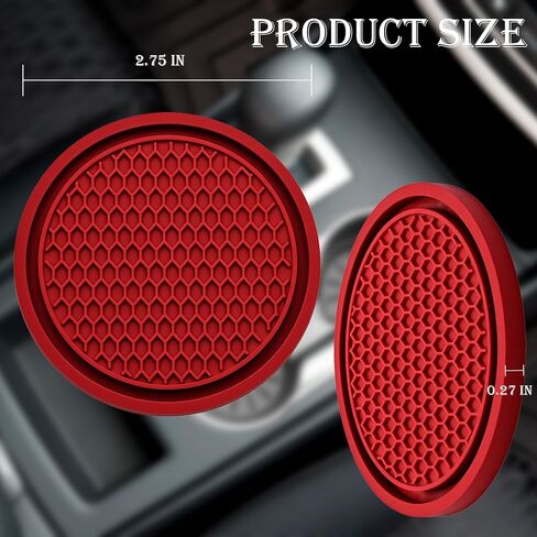 2PCS Car Cup Holder Coaster, Universal Auto Non-Slip Cup Holder Coaster, 2.75In Universal Non-Slip Recessed Car Interior Accessories (Red) in Kuwait