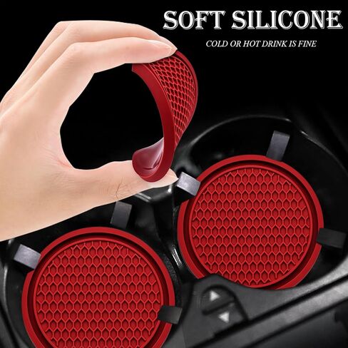 2PCS Car Cup Holder Coaster, Universal Auto Non-Slip Cup Holder Coaster, 2.75In Universal Non-Slip Recessed Car Interior Accessories (Red) in Kuwait