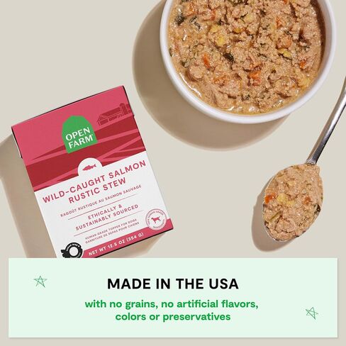 Open Farm Open Salmon Salmon Rustic Stew Cog Food ، وجبات خالية من الحبوب أو الطعام مع اللحوم والموجودات الخارقة للمسؤولية بدون مكونات اصطناعية ، 12.5 أوقية (حزمة من 12 صناديق) in Kuwait
