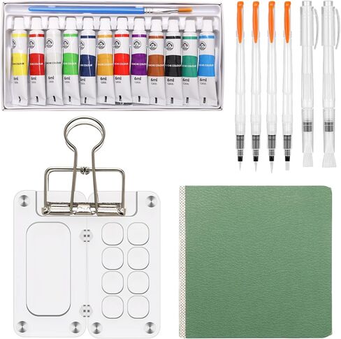 مجموعة طلاء لوحة السفر ، Boyistar 22 PCS Mini Travel Watercolor Set ، 2.36 '' 'Acrylic Grid Paint Fox for Painters Artists ، مع 12 دهونًا للألوان (ألوان أكريليك بنية اللون) in Kuwait