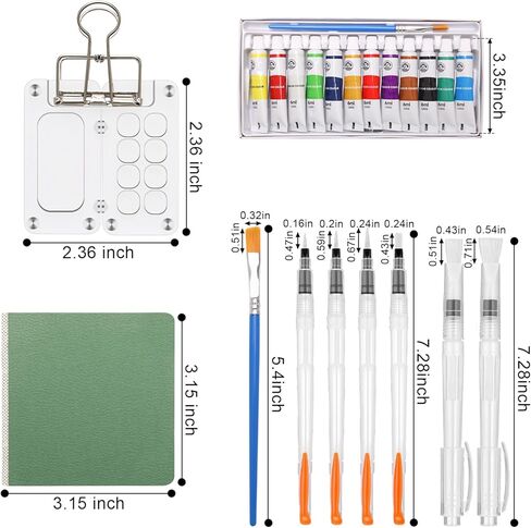 مجموعة طلاء لوحة السفر ، Boyistar 22 PCS Mini Travel Watercolor Set ، 2.36 '' 'Acrylic Grid Paint Fox for Painters Artists ، مع 12 دهونًا للألوان (ألوان أكريليك بنية اللون) in Kuwait