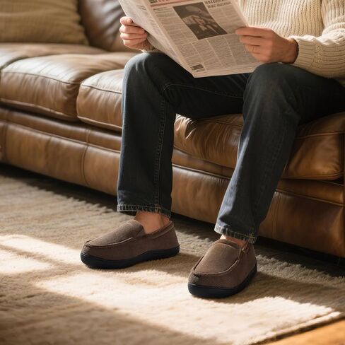 Mixin Mens MoCcasin Slippers Memory Foam Foam Shoes ، Idoor/Outdoor Dark Loafer Slippers Higds for Men Dad Pires in Kuwait