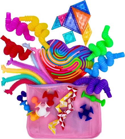 Travel Fidget Toy مجموعة للأطفال 26pcs مجموعة الحسية لإخفاء الإجهاد إبداع الفوضى شاشة مجانية تشمل حقيبة شاطئية للتخزين مثالية لتخزين الطائرات على الطريق هدية عيد ميلاد هدية عيد ميلاد in Saudi Arabia