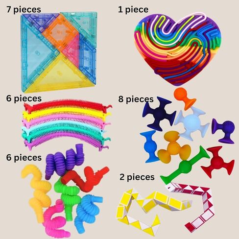 Travel Fidget Toy مجموعة للأطفال 26pcs مجموعة الحسية لإخفاء الإجهاد إبداع الفوضى شاشة مجانية تشمل حقيبة شاطئية للتخزين مثالية لتخزين الطائرات على الطريق هدية عيد ميلاد هدية عيد ميلاد in Saudi Arabia