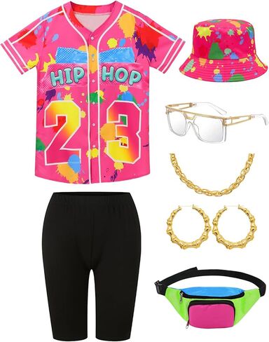 ملابس 80s 90s للنساء زي الهيب هوب، مجموعة شورتات قميص جيرسي بيسبول، ملابس 90s للنساء أزياء حفلات 90s النسائية in Kuwait