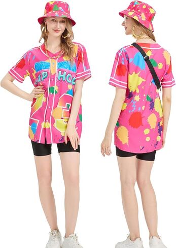 ملابس 80s 90s للنساء زي الهيب هوب، مجموعة شورتات قميص جيرسي بيسبول، ملابس 90s للنساء أزياء حفلات 90s النسائية in Kuwait