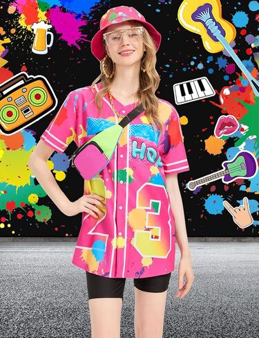 ملابس 80s 90s للنساء زي الهيب هوب، مجموعة شورتات قميص جيرسي بيسبول، ملابس 90s للنساء أزياء حفلات 90s النسائية in Kuwait