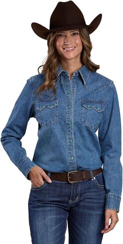 KARMAN INC Women's Turquoise Western Denim Shirt in Saudi Arabia