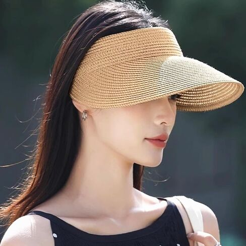 Joyfisco Womens Sun Visor Hat Wide Brim Straw Sun Foces for Women Summer Summer Pontaily Beach Hats for Women in Kuwait