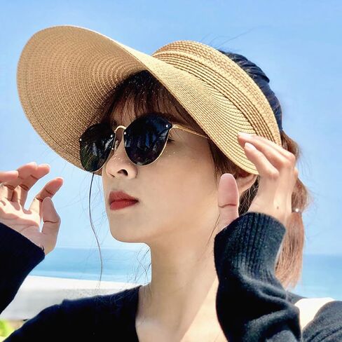 Joyfisco Womens Sun Visor Hat Wide Brim Straw Sun Foces for Women Summer Summer Pontaily Beach Hats for Women in Kuwait