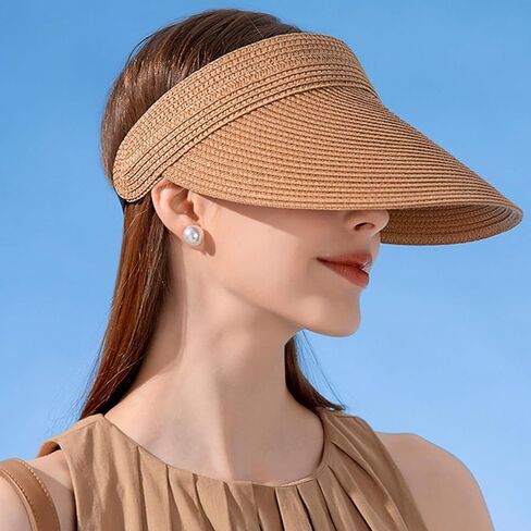Joyfisco Womens Sun Visor Hat Wide Brim Straw Sun Foces for Women Summer Summer Pontaily Beach Hats for Women in Kuwait