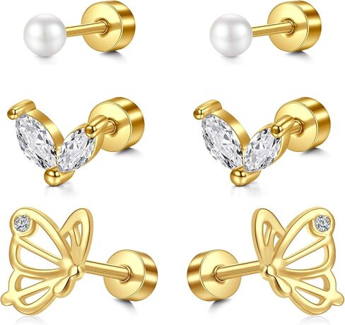 AVYRING 20G مسطح الظهر أقراط للنساء Hypoallergenic من الفولاذ المقاوم للصدأ حلزونيات الغضروف الأزرار الثقب الثاني الأزرار للنساء الرجال طوال اليوم الذهب الفضة in Kuwait