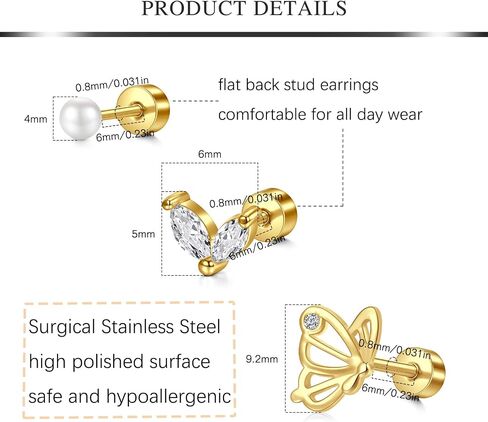 AVYRING 20G مسطح الظهر أقراط للنساء Hypoallergenic من الفولاذ المقاوم للصدأ حلزونيات الغضروف الأزرار الثقب الثاني الأزرار للنساء الرجال طوال اليوم الذهب الفضة in Kuwait