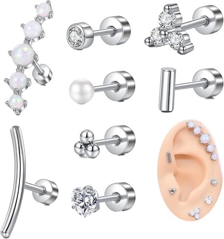 AVYRING 20G مسطح الظهر أقراط للنساء Hypoallergenic من الفولاذ المقاوم للصدأ حلزونيات الغضروف الأزرار الثقب الثاني الأزرار للنساء الرجال طوال اليوم الذهب الفضة in Kuwait