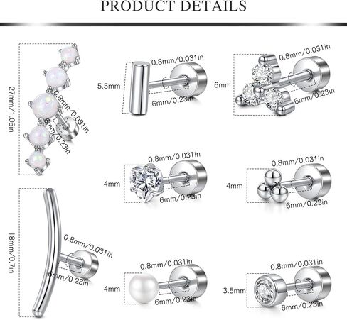 AVYRING 20G مسطح الظهر أقراط للنساء Hypoallergenic من الفولاذ المقاوم للصدأ حلزونيات الغضروف الأزرار الثقب الثاني الأزرار للنساء الرجال طوال اليوم الذهب الفضة in Kuwait