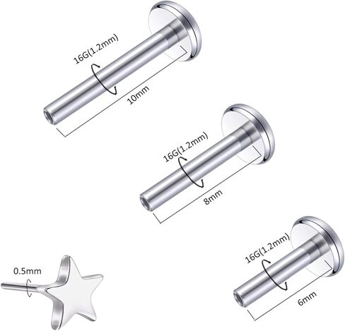 Oveta G23 Titanium Threadless Labret Piercing Jewelry 16G 18G Push Pin Cartilage Helix Tragus Piercing Earrings for Women Heart/Moon/Lightning/Corss/Star Round Ball/CZ Shape in Kuwait