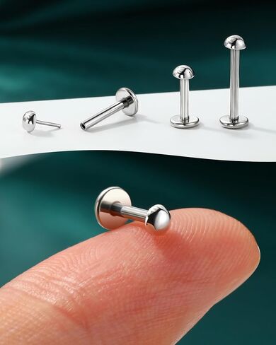 Cocharm 14k أبيض الذهب -تيتانيوم ما بعد Tragus Helix Cartilage Conch Percing Jewelry - Back Flat Back 16g ، Titanium Post Tragus Cartilage Enring Stud ، Push Pin Lip Labret Stud 8mm ، 6mm ، 10mm ، 10mm in Saudi Arabia