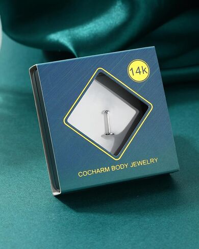 Cocharm 14k أبيض الذهب -تيتانيوم ما بعد Tragus Helix Cartilage Conch Percing Jewelry - Back Flat Back 16g ، Titanium Post Tragus Cartilage Enring Stud ، Push Pin Lip Labret Stud 8mm ، 6mm ، 10mm ، 10mm in Saudi Arabia