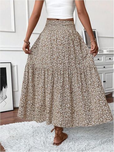 Verdusa Women's Floral Print Tiered Layered Long Skirt A Line Flowy Skirt in Saudi Arabia