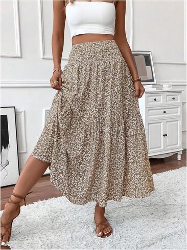 Verdusa Women's Floral Print Tiered Layered Long Skirt A Line Flowy Skirt in Saudi Arabia