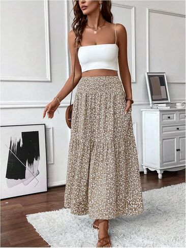 Verdusa Women's Floral Print Tiered Layered Long Skirt A Line Flowy Skirt in Saudi Arabia