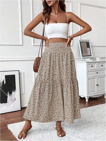 Verdusa Women's Floral Print Tiered Layered Long Skirt A Line Flowy Skirt in Saudi Arabia