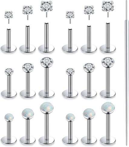 20G 18G 16G Threadless Flat Back Earrings Nose Rings Studs Surgical Stainless Steel Opal CZ Nose Rings Stud Tragus Helix Conch Cartilage Earrings Piercing Jewelry For Women Men Hypoallergenic in Saudi Arabia