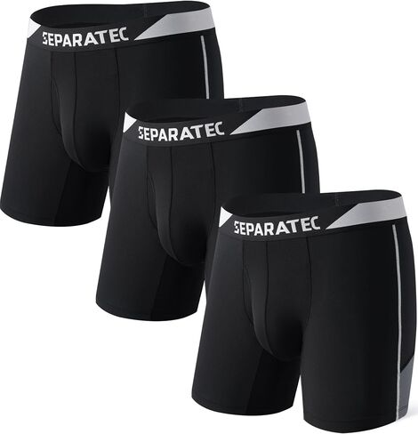 Separatec Mens Underwear with Pouch Performance Breathable Cooling Mesh Support Pouch Long Legs Boxer Briefs with Fly 3 Pack in Saudi Arabia