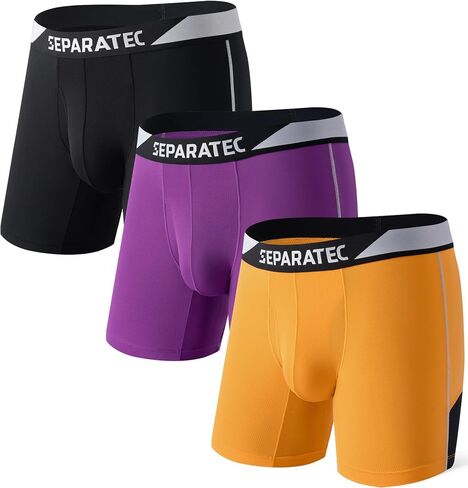 Separatec Mens Underwear with Pouch Performance Breathable Cooling Mesh Support Pouch Long Legs Boxer Briefs with Fly 3 Pack in Saudi Arabia