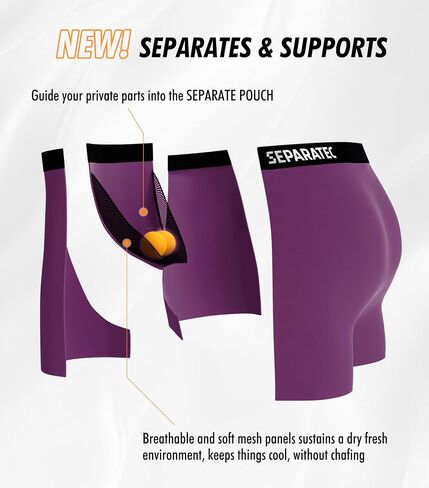 Separatec Mens Underwear with Pouch Performance Breathable Cooling Mesh Support Pouch Long Legs Boxer Briefs with Fly 3 Pack in Saudi Arabia