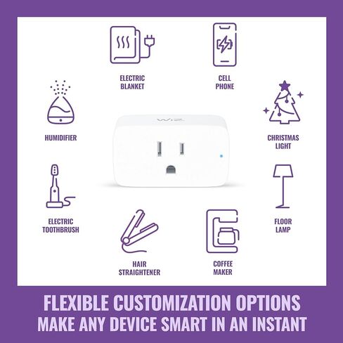 WiZ Connected WiZ Smart Plug Gen 2 - حزمة من 1 - النوع B - يتصل بشبكة Wi-Fi الموجودة لديك بسرعة 2.4 جيجا هرتز - تطبيق التحكم - يعمل مع Google Home، وAlexa، وSiri Shortcuts - لا يتطلب محورًا in Kuwait