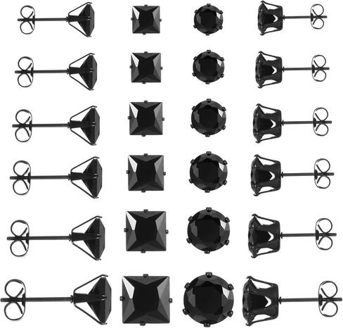 12 أزواج أسود ماس أسيرة أقراط الرجال أقراط من الفولاذ المقاوم للصدأ للنساء الزركونيا المكعب in Kuwait