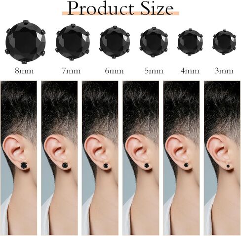 12 أزواج أسود ماس أسيرة أقراط الرجال أقراط من الفولاذ المقاوم للصدأ للنساء الزركونيا المكعب in Kuwait