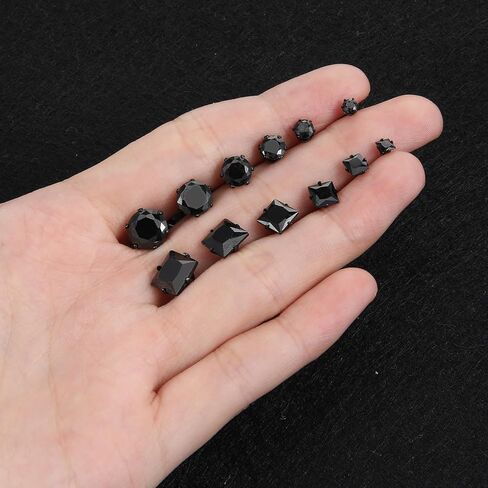 12 أزواج أسود ماس أسيرة أقراط الرجال أقراط من الفولاذ المقاوم للصدأ للنساء الزركونيا المكعب in Kuwait