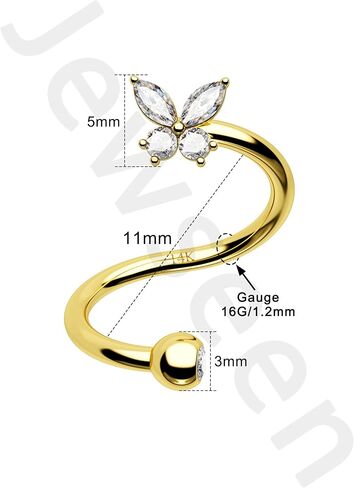 JOWSEEN 14K GOLD TOWSE HELIX أقراط 16G HELIX ثقب المجوهرات الفراشة الشفاه مثقبة المجوهر in Saudi Arabia
