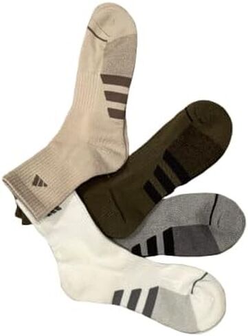 Adidas Men High Quarter Sock Assouted Colors Moisture Wicking Cushioned Foot Protects Seff Toe Seam Seam Size: 6-12 (4 pack) in Saudi Arabia