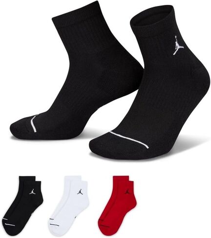 Jordan Men's Ankle Socks 3 Pack - Jordan Everyday, Black/Red/White, Medium in Saudi Arabia
