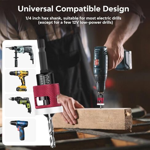 5Pcs Countersink Drill Bits Set with Low Friction Depth Stop, with 10Pcs Extra Replacement HSS Drill Bit, Adjustable Depth Stop for Wood, Plastic, Woodworking, 1/4" Quick Change Hex Shank in Kuwait